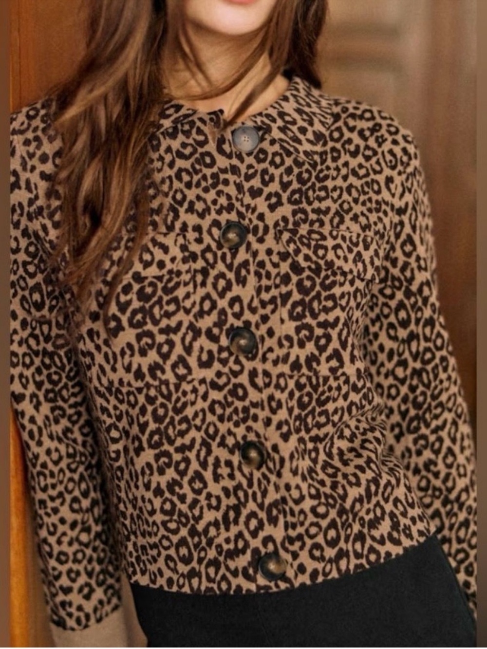 Sezane Betty cardigan in leopard print - size L